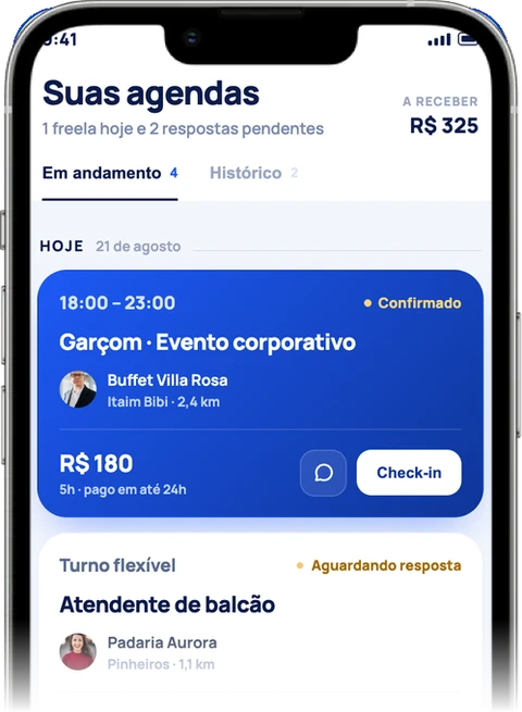Agenda com freela confirmado e check-in no Freelah