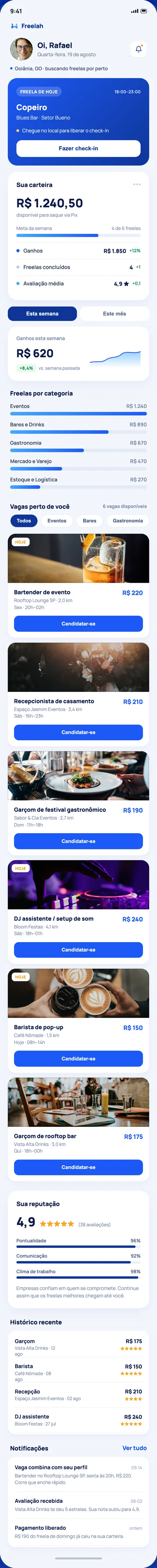 Tela do aplicativo Freelah
